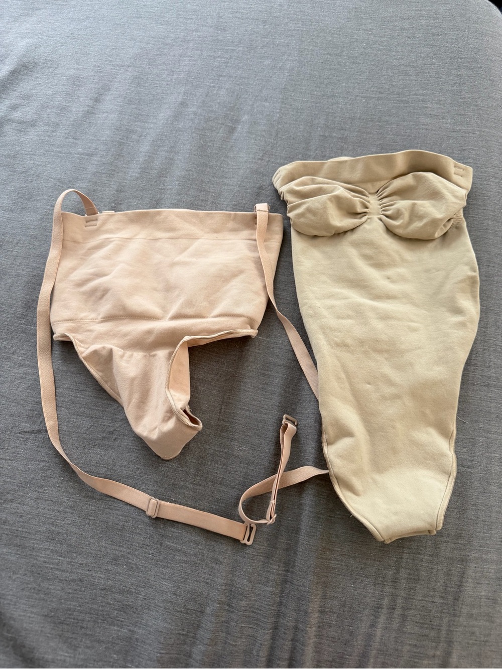 SKIMS Strapless Nude Shapewear Bodysuit & High-Waist Briefs